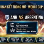 Nhận định Anh vs Argentina bán kết World Cup 2026. Hình ảnh Jude Bellingham và Lionel Messi trên banner trực tiếp bóng đá của Xoilac TV.